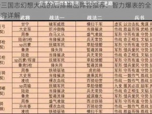 关于三国志幻想大陆的后排输出阵容推荐：智力爆表的全能英雄阵容详解