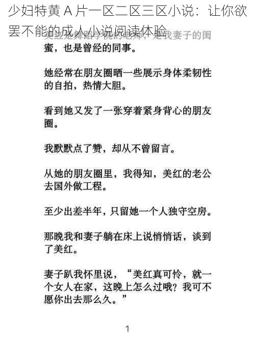 少妇特黄 A 片一区二区三区小说：让你欲罢不能的成人小说阅读体验