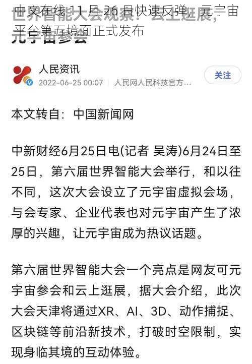 中文在线 11 月 26 日快速反弹，元宇宙平台第五境面正式发布