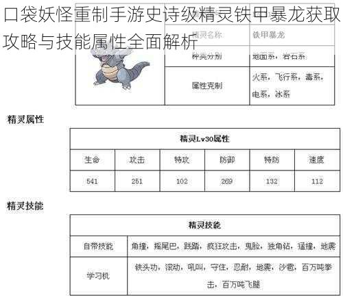 口袋妖怪重制手游史诗级精灵铁甲暴龙获取攻略与技能属性全面解析