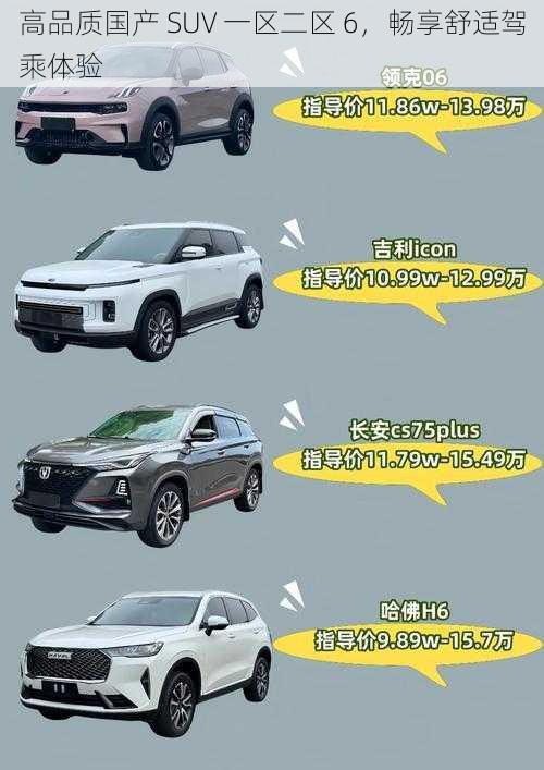 高品质国产 SUV 一区二区 6，畅享舒适驾乘体验