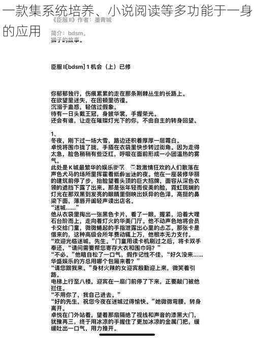 一款集系统培养、小说阅读等多功能于一身的应用