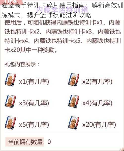 灌篮高手特训卡碎片使用指南：解锁高效训练模式，提升篮球技能进阶攻略