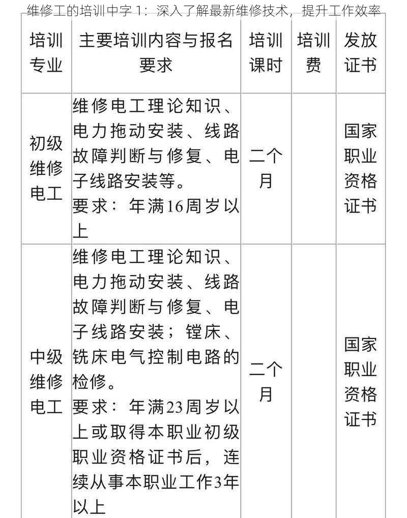 维修工的培训中字 1：深入了解最新维修技术，提升工作效率