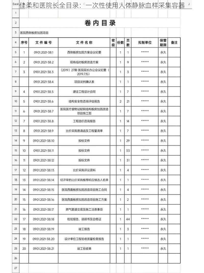 佳柔和医院长全目录：一次性使用人体静脉血样采集容器