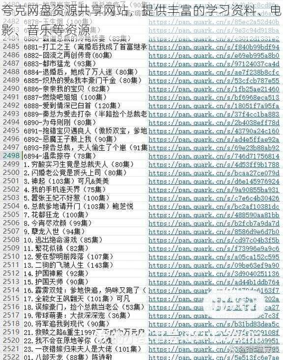 夸克网盘资源共享网站，提供丰富的学习资料、电影、音乐等资源