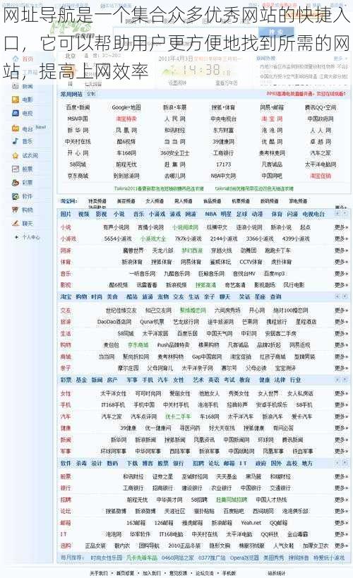 网址导航是一个集合众多优秀网站的快捷入口，它可以帮助用户更方便地找到所需的网站，提高上网效率