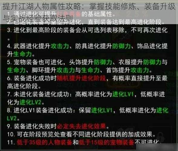 提升江湖人物属性攻略：掌握技能修炼、装备升级与实战经验获取法则