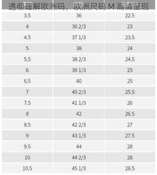 透彻理解欧洲码，欧洲尺码 M 高清呈现