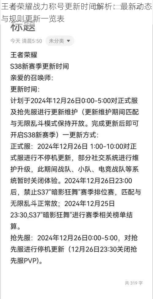 王者荣耀战力称号更新时间解析：最新动态与规则更新一览表