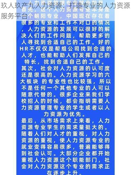 玖人玖产九人力资源：打造专业的人力资源服务平台