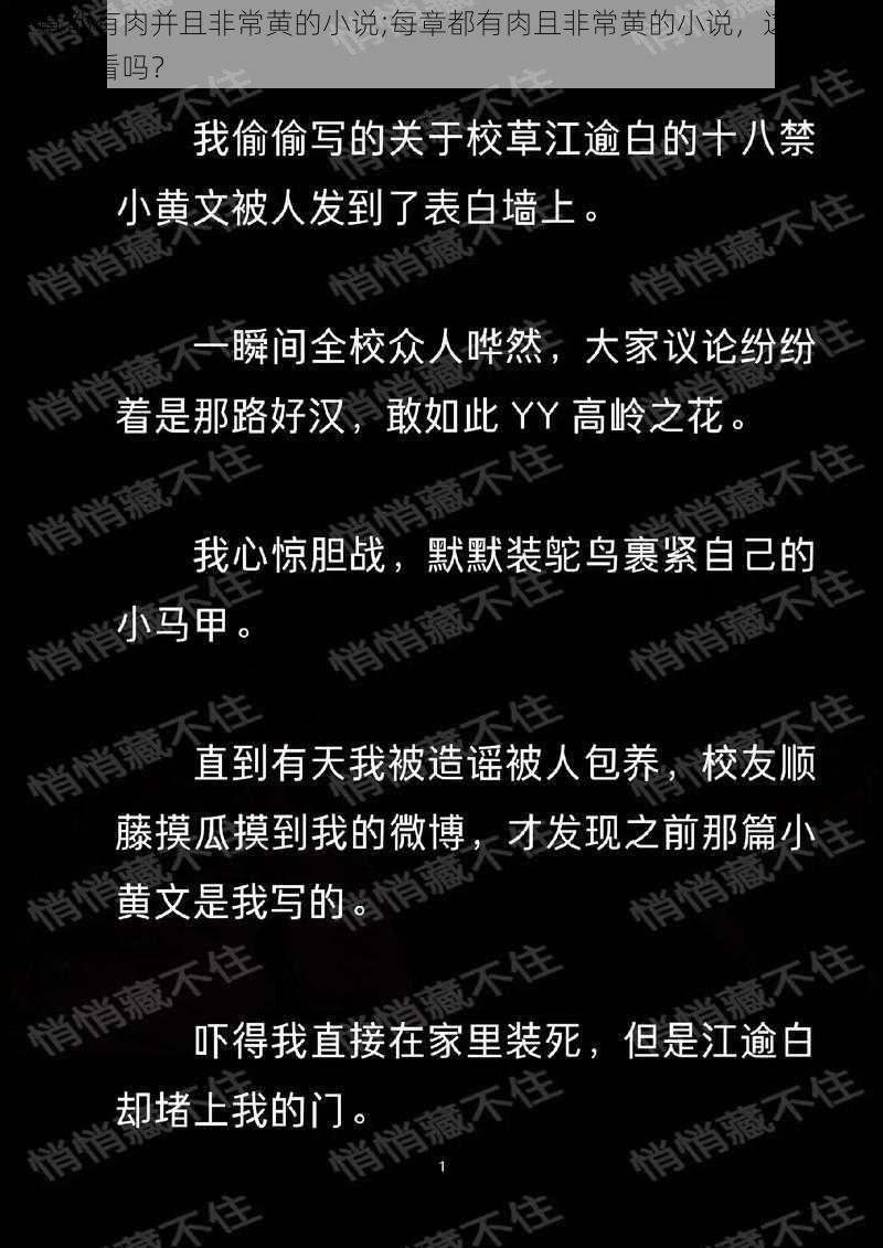 每章都有肉并且非常黄的小说;每章都有肉且非常黄的小说，这样的小说你敢看吗？