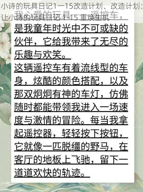 小诗的玩具日记1一15改造计划、改造计划：让小诗的玩具日记 1-15 重焕生机