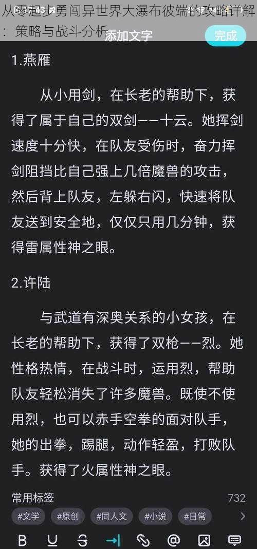 从零起步勇闯异世界大瀑布彼端的攻略详解：策略与战斗分析