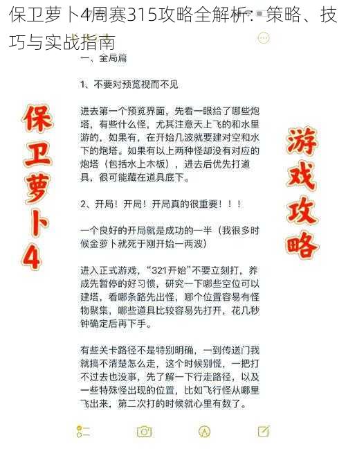 保卫萝卜4周赛315攻略全解析：策略、技巧与实战指南