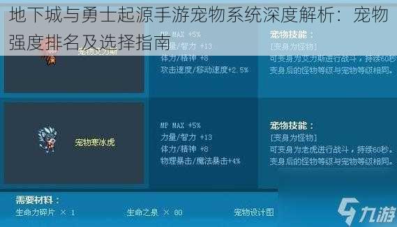 地下城与勇士起源手游宠物系统深度解析：宠物强度排名及选择指南