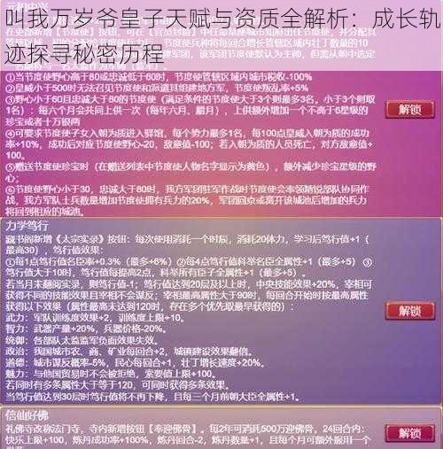 叫我万岁爷皇子天赋与资质全解析：成长轨迹探寻秘密历程