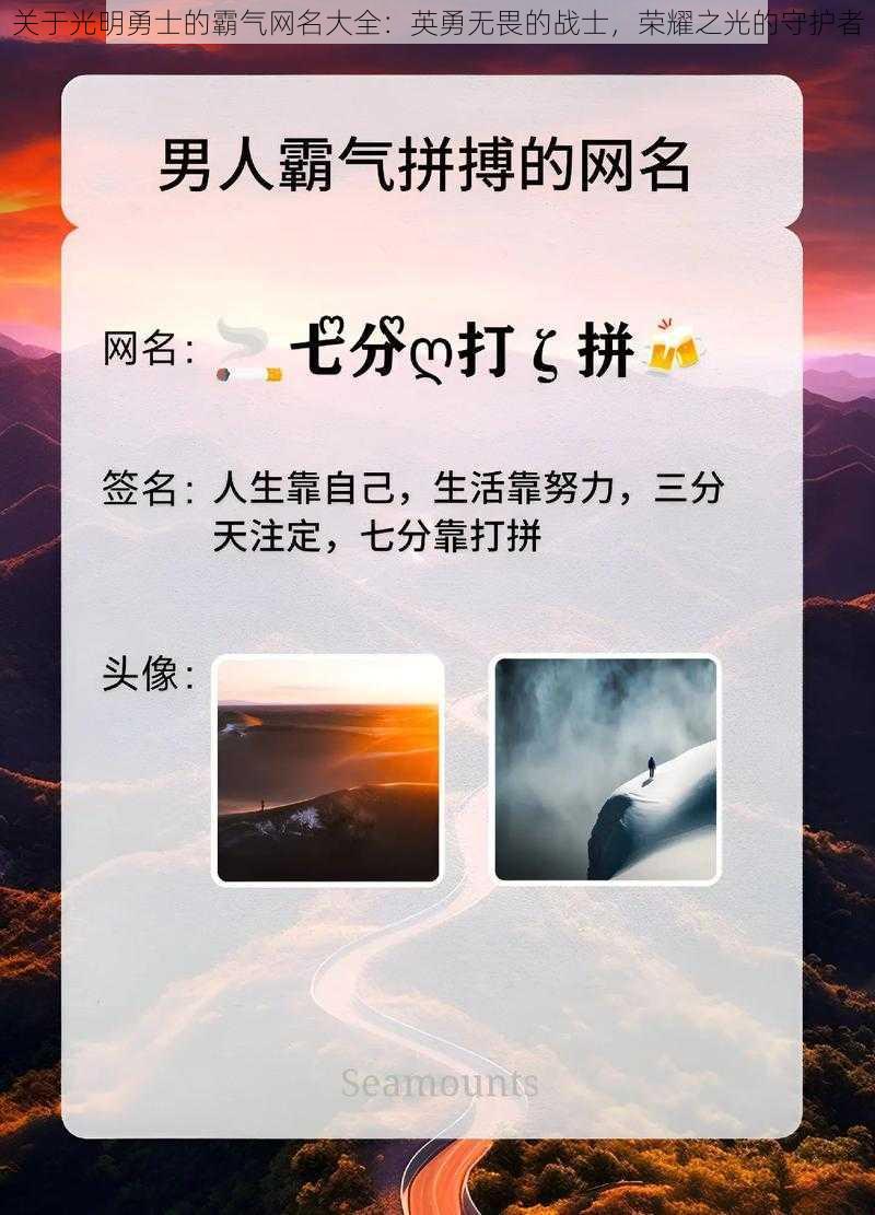 关于光明勇士的霸气网名大全：英勇无畏的战士，荣耀之光的守护者