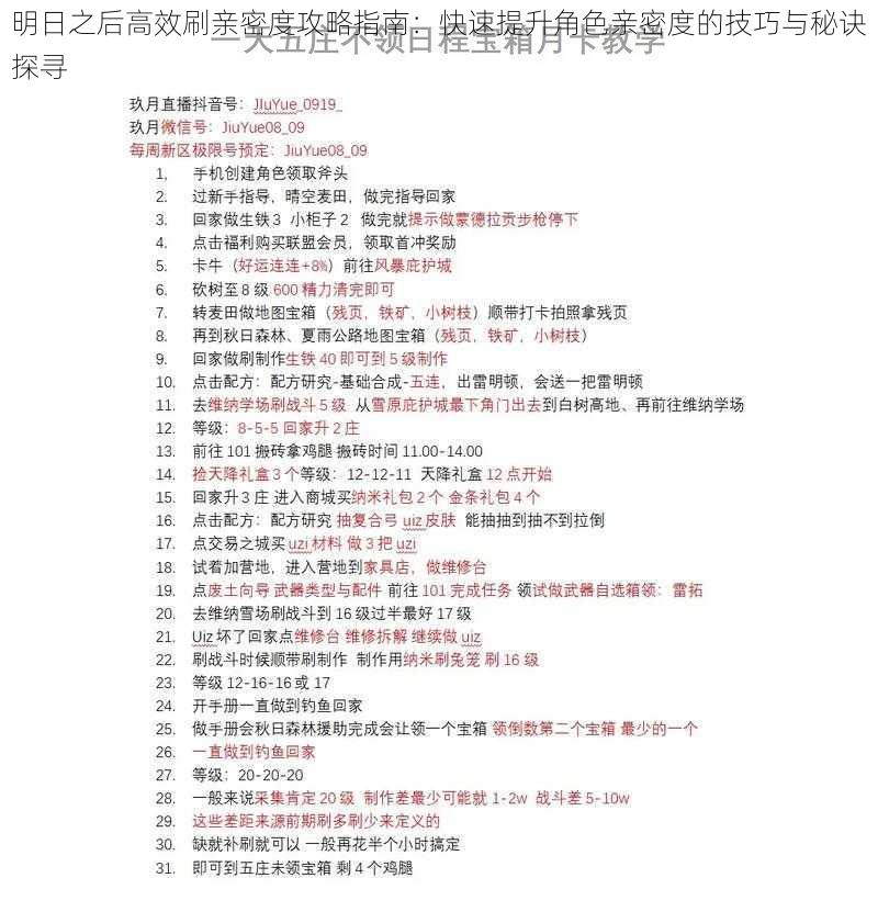 明日之后高效刷亲密度攻略指南：快速提升角色亲密度的技巧与秘诀探寻