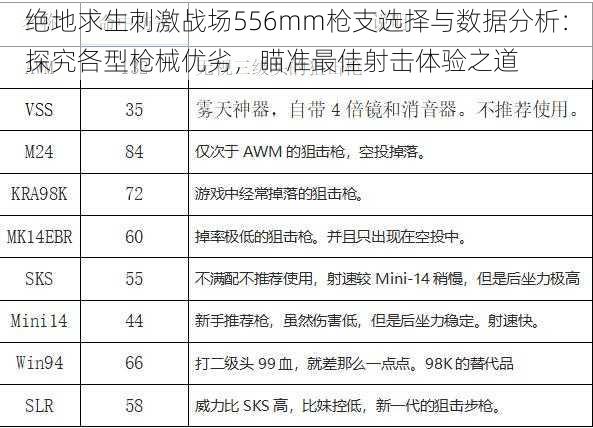 绝地求生刺激战场556mm枪支选择与数据分析：探究各型枪械优劣，瞄准最佳射击体验之道